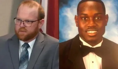 Travis McMichael, de 36 años, y el joven afroamericano Ahmaud Arbery, asesinado.