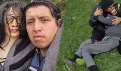 Cristian y su "novia" de trapo.