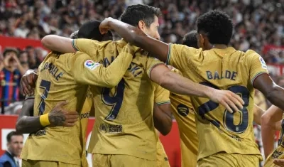 La celebración de los jugadores del Barca.