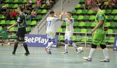 Celebración en uno de los goles de Barranquilleros FS.