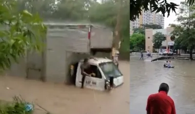 Este furgón quedó atrapado entre las aguas en El Campestre. Sus dos ocupantes fueron rescatados.