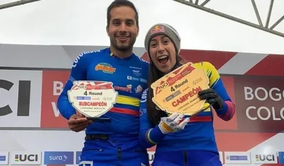 Carlos Ramírez y Mariana Pajón, medallistas olímpicos. 