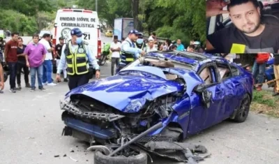 Ángelo Figueroa, el empresario fallecido, y el Jaguar que conducía el día del accidente.