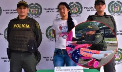 La capturada. En el recuadro la niña entre el coche con las piernas enyesadas.
