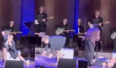 Alejandra Guzmán se cayó cuando cantaba 'Mala hierba'. 