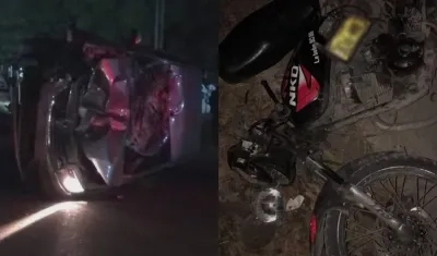 Estado en que quedaron el vehículo y la moto involucrados en el accidente.