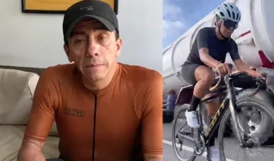 El directivo César Penagos y un carro-tanque pasando cerca de un ciclista.