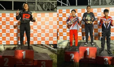 Sharid Fayad y Wilson García, durante las respectivas premiaciones.