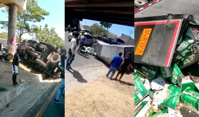 Furgón terminó volcado en la Circunvalar, a la altura del puente del barrio 7 de Abril