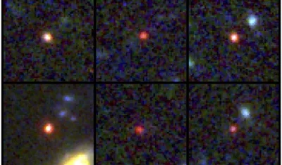 Imágenes de seis galaxias masivas vistas entre 500 y 800 millones de años después del Big Bang