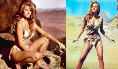 Raquel Welch con su icónico bikini en dos imágenes de archivo.