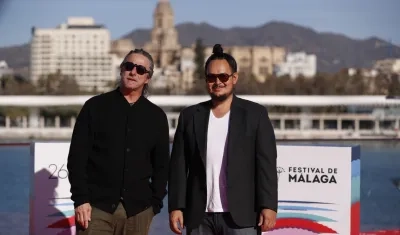 El director de cine José Luis Rugeles y el compositor Pablo Mondragón, durante la presentación de 'Rebelión'.