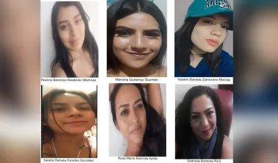 Las seis mujeres reportadas como desaparecidas desde el pasado 7 de marzo.