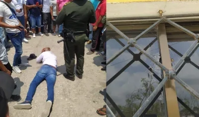 El presunto delincuente herido y balas impactadas en ventanas del lugar. 