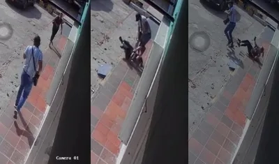 Momento en que la mujer forcejea con el ladrón. 