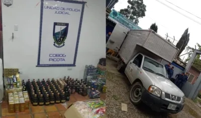 Los elementos incautados y el furgón.