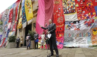 El ministro de Relaciones Exteriores de Colombia, Álvaro Leyva, durante la inauguración de las celebraciones de la "Semana por la paz y la memoria".