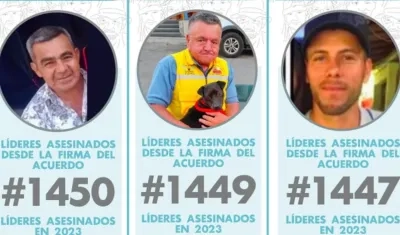 Jorge Pérez, Jaime López y Herney Muñoz, los tres lideres asesinados.