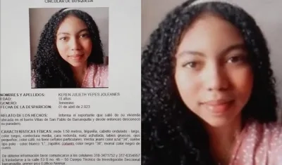  Keren Julieth Yepes Joleanes se encuentra desaparecida.