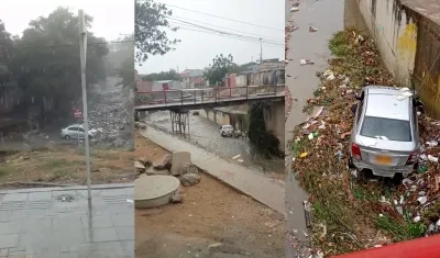 El vehículo arrastrado por el arroyo 'El Salao'. 