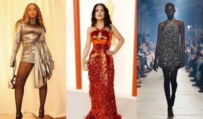La cantante Beyonce, la actriz Salma Hayek y la modelo Alaato Jazyper Michael lucen vestidos metalizados