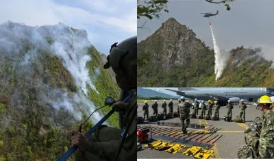  Labores de extinción del incendio forestal en Providencia