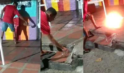 Momento en que le prenden fuego a un negocio en San Roque. 