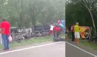 Tractomula que transportaba cerveza se volcó en la Cordialidad.