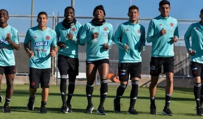 Integrantes de la Selección Colombia Sub-20 en el último entrenamiento antes del partido contra Eslovaquia. 