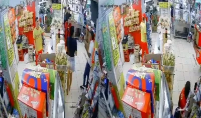 Momento en que ocurrió el atraco dentro de la panadería. 