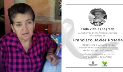 María Elvia Gómez De Gil y Francisco Javier Posada Posada, líderes sociales asesinados.