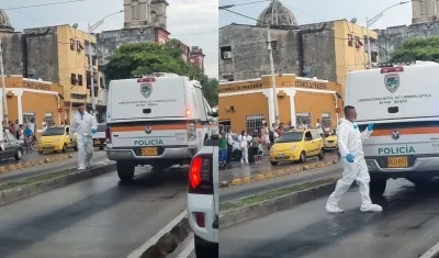 Policía de Tránsito realizando la inspección del cuerpo. 