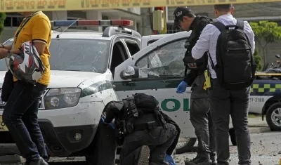 Lugar del atentado con explosivos.