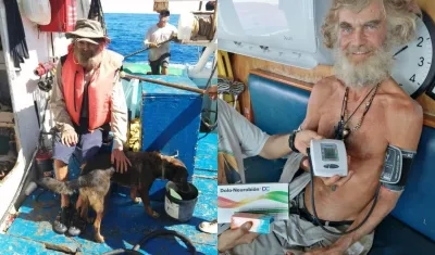 Timothy junto a 'Bella' cuando fueron rescatados.