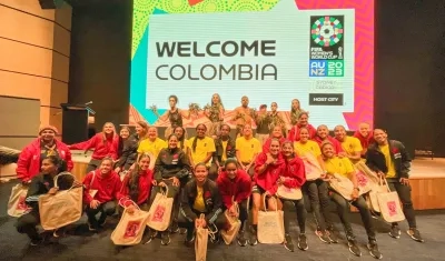 La Selección Colombia femenina durante el acto de bienvenida en Liverpool. 