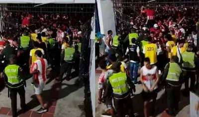 Enfrentamiento entre hinchas del Junior.