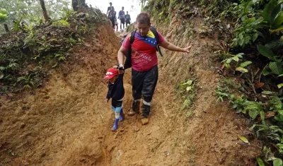 Migrantes cruzando las selvas del Darién. 