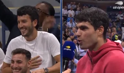 Sebastián Yatra, en la tribuna, mientras Alcaraz canta 'Vagabundo'.