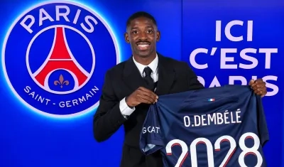 Ousmane Dembelé en su presentación como nuevo jugador del PSG.