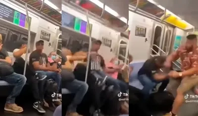 Secuencia de la trifulca entre dos pasajeros en el Metro de Nueva York.