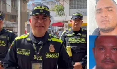 Coronel de la Policía de Santa Marta, Yasid Montaño, y los delincuentes en fuga.
