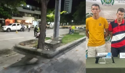 Lugar de los hechos y alias 'Churry' y alias 'Vincha', los dos presuntos delincuentes heridos.