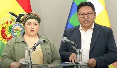 Canciller Interina, María Nela Prada, y el vicecanciller de Bolivia, Freddy Mamani Machaca.