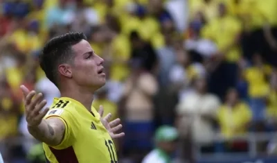 James Rodríguez celebrando en el estadio Metropolitano su gol ante Uruguay.