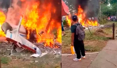 Lugar donde cayó la avioneta en Cali.