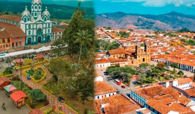 Filandia, Quindío, a la izquierda; y Zapatoca,  Santander, dos de los pueblos más bellos del mundo, según la OMT.