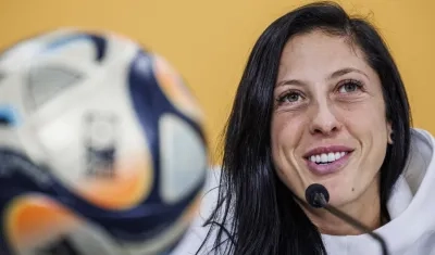 Jenni Hermoso en una rueda de prensa mundialista.