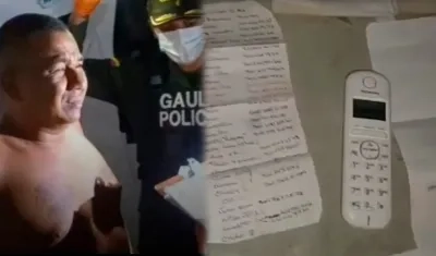 'Negro Ober' y el teléfono fijo con la lista de víctimas de extorsión.