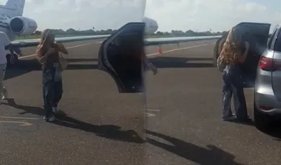 Shakira llegando sorpresivamente a Barranquilla.