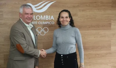 Ciro Solano, presidente del Comité Olímpico Colombiano, y Astrid Rodríguez, Ministra del Deporte. 